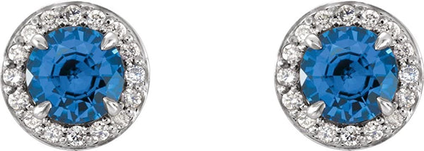Blue Sapphire and Diamond Halo-Style Earrings Rhodium-Plated 14k White Gold (5MM) (.16 Ctw, G-H Color, I1 Clarity)
