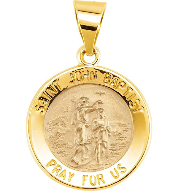 14k Yellow Gold Round Hollow John the Baptist Medal (15 MM)
