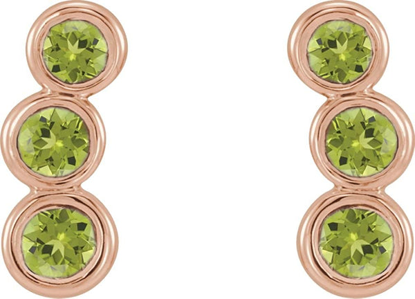 Peridot Three-Stone Ear Climbers, 14k Rose Gold