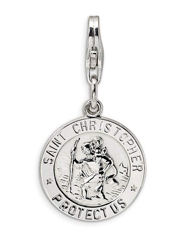 Rhodium-Plated Sterling Silver St. Christopher Medal Charm Pendant (37X14 MM)