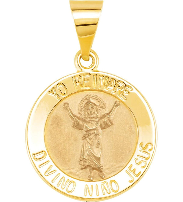 14k Yellow Gold Round Hollow Divino Ninio Medal (15 MM)