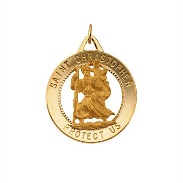 14k Yellow Gold St. Christopher Medal (25.25mm) Patron Saint of Athletes, Porters, Sailors and Travelers