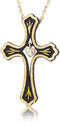 Black Powder Coat Cross Pendant Necklace, 10k Yellow Gold, 12k Pink and Green Leaf Black Hills Gold Motif, 18"