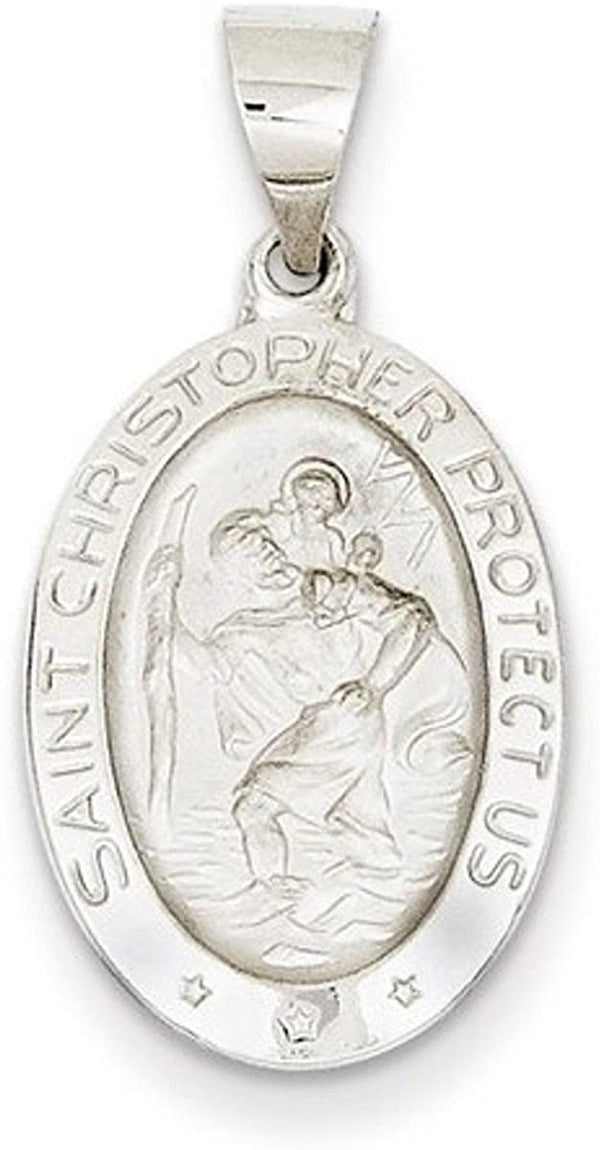Rhodium-Plated 14k White Gold St. Christopher Medal Pendant (22X14MM)