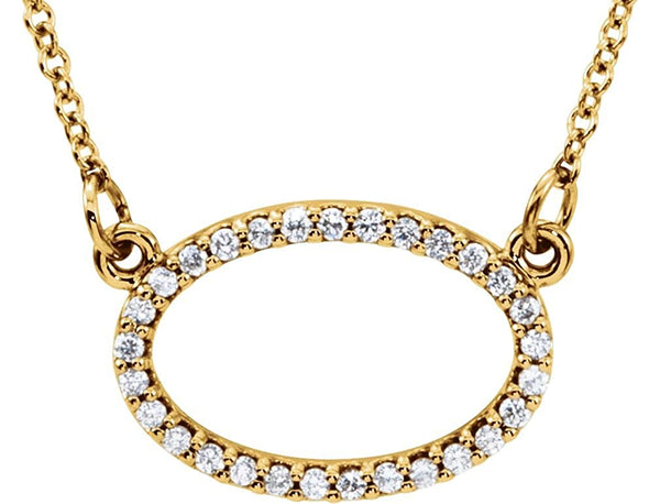 29-Stone Diamond Horizontal Oval 14k Yellow Gold Pendant Necklace, 16" (.16 Cttw)