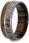 Deer Antler, Whiskey Barrel Oak Wood, Matte Titanium 8mm Comfort-Fit Dymondwood Band, Size 12.75
