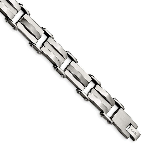 Men's Brushed and Polished Stainless Steel 13mm Bracelet, 8.5"