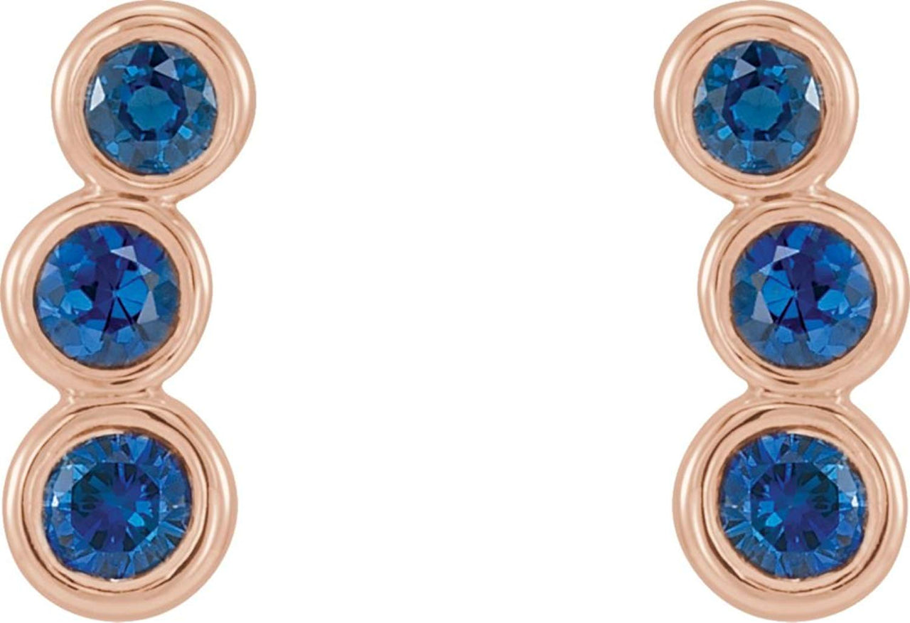 Blue Sapphire Three-Stone Ear Climbers, 14k Rose Gold