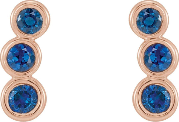 Blue Sapphire Three-Stone Ear Climbers, 14k Rose Gold