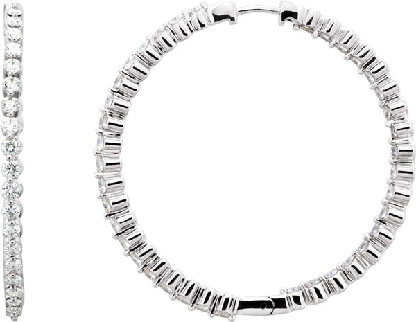 Diamond Inside-Outside Hoop Earrings, 14K White Gold (Color H+, Clarity I1 )