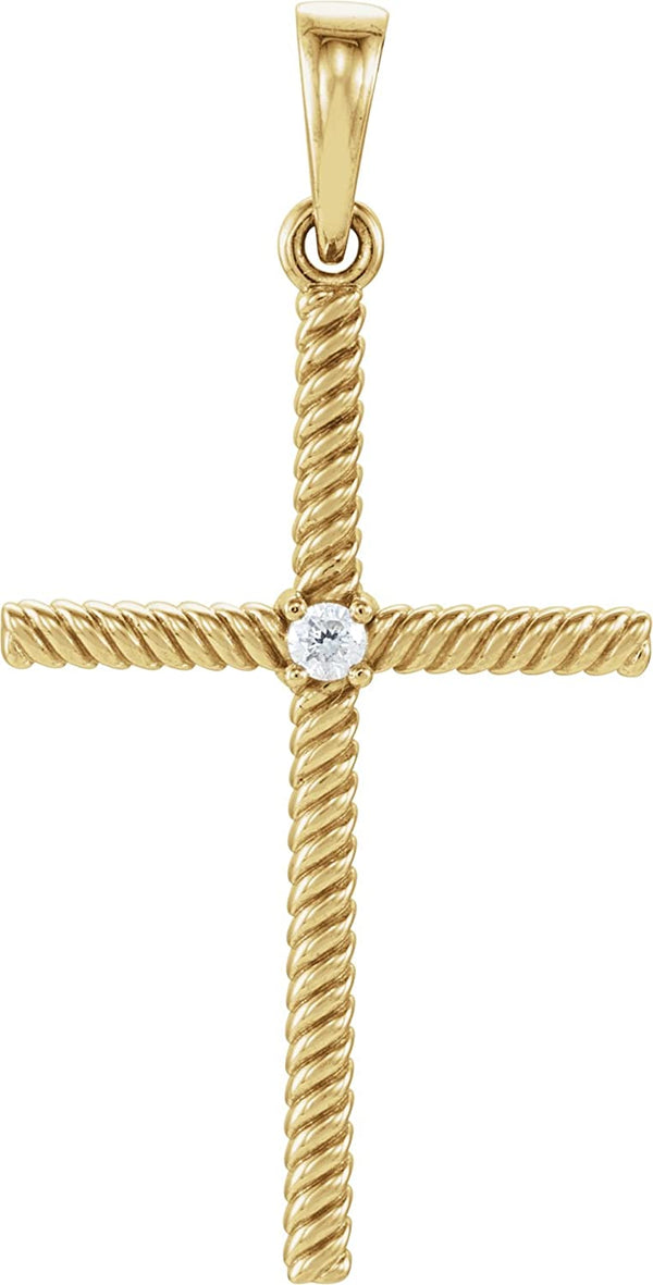 Diamond Rope-Trim Cross 14k Yellow Gold Pendant (.03 Ct, G-H Color, I1 Clarity)