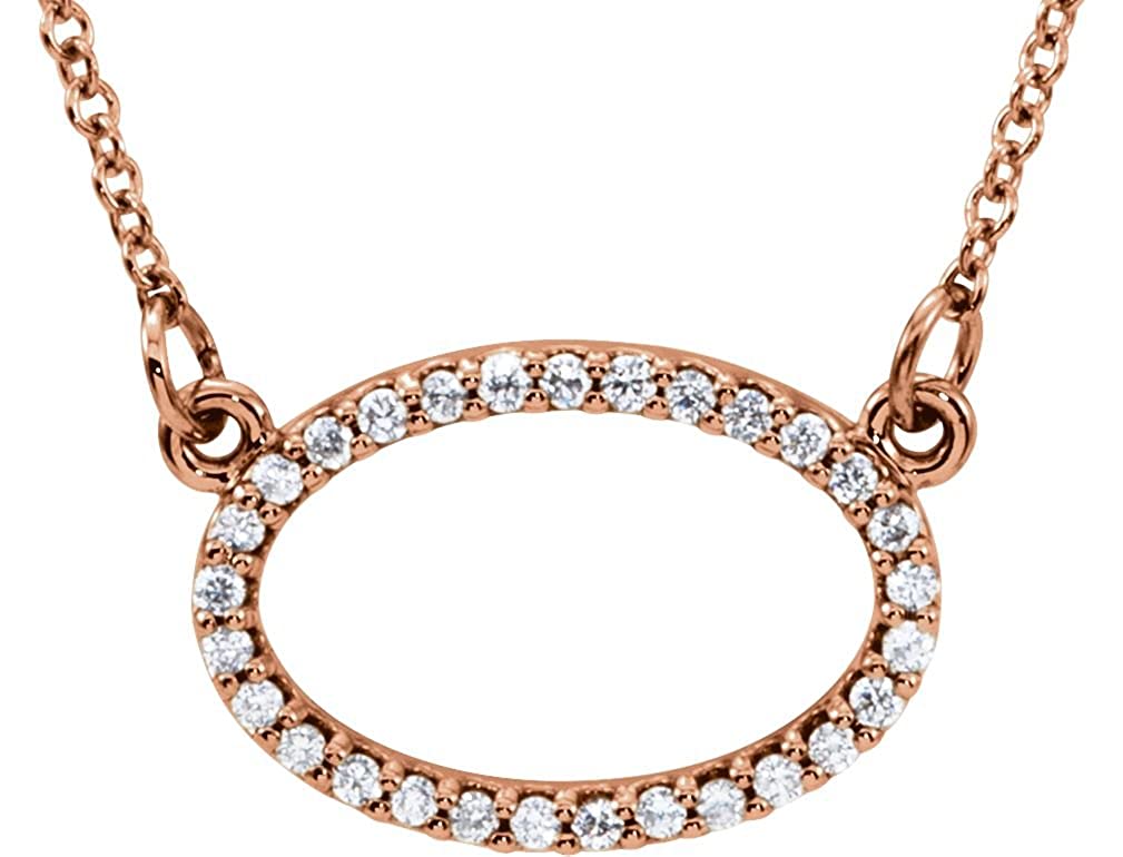 29-Stone Diamond Horizontal Oval 14k Rose Gold Pendant Necklace, 16" (.16 Cttw)