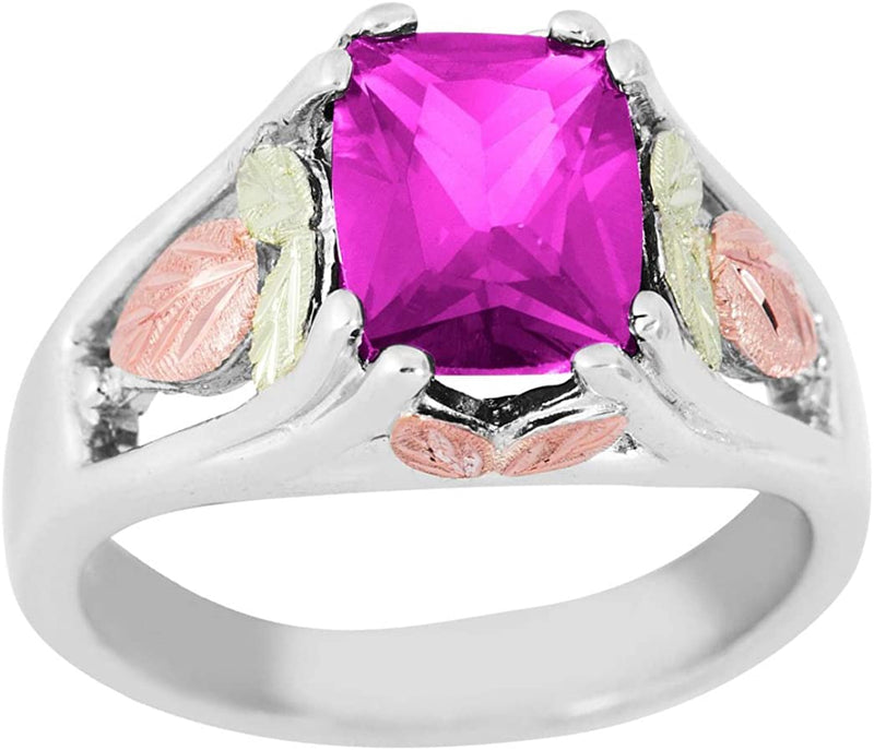October Birthstone Created Rose Zircon Ring, Sterling Silver, 12k Green and Rose Gold Black Hills Silver Motif
