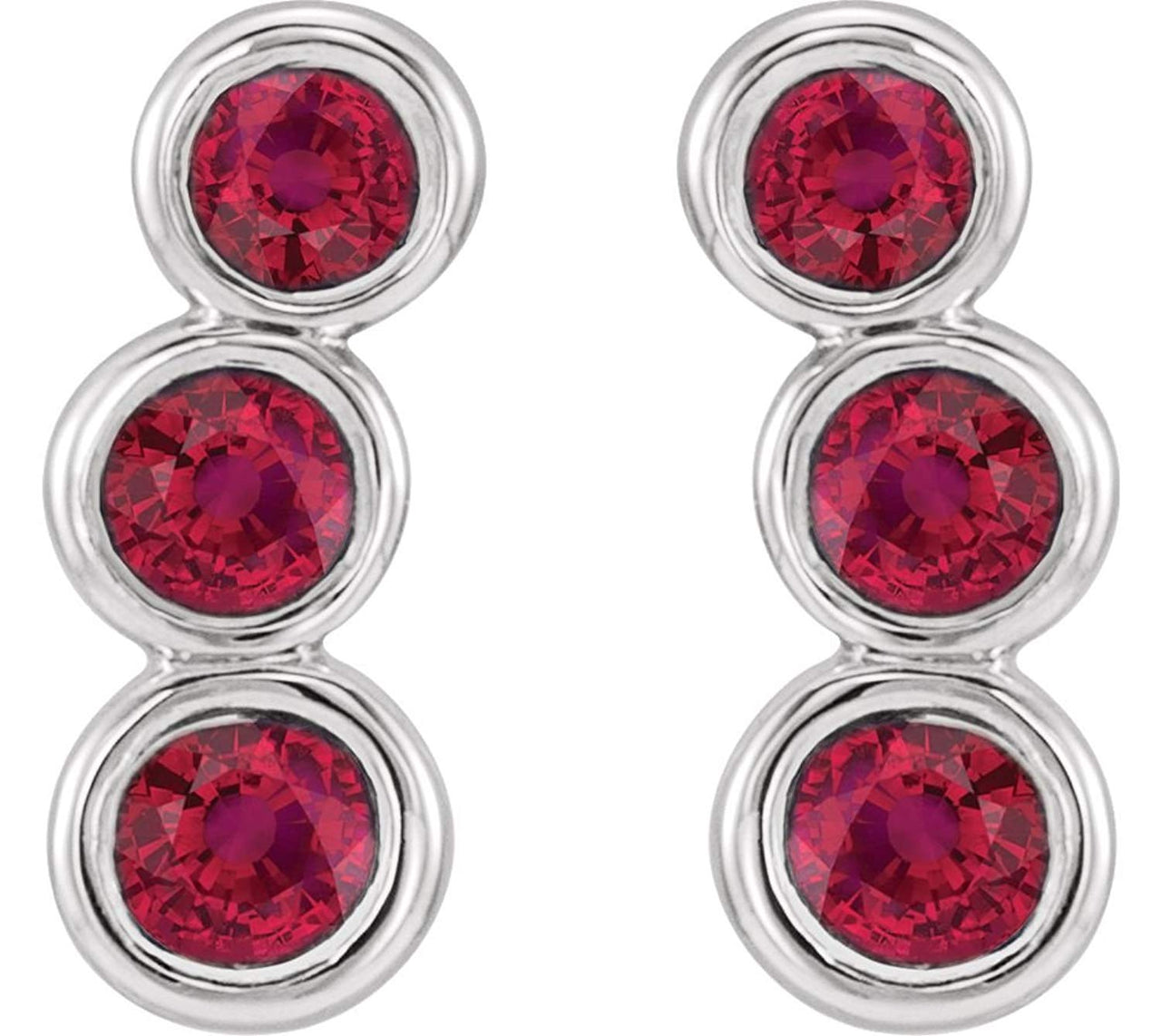 Chatham Created Ruby Three-Stone Ear Climbers, Rhodium-Plated 14k White Gold