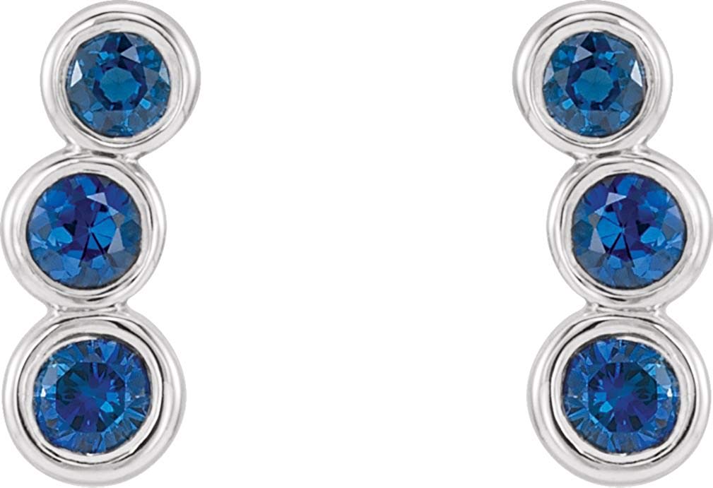 Platinum Blue Sapphire Three-Stone Ear Climbers