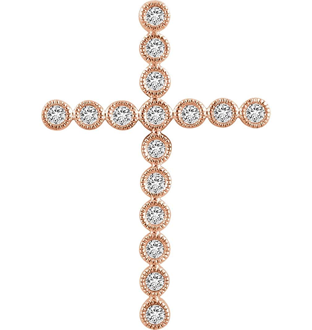 Diamond Paternoster Cross Pendant, 14k Rose Gold (.5 Ctw, H+ Color, I1 Clarity)