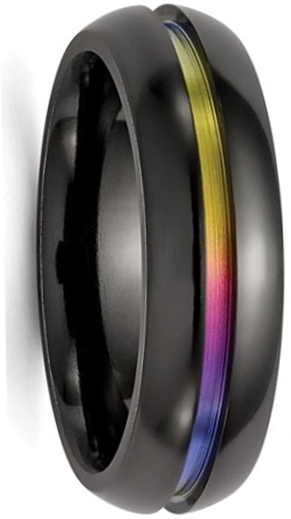 Edward Mirell Black Titanium Multi-Colored Anodized 7mm Comfort-Fit Band, Size 7