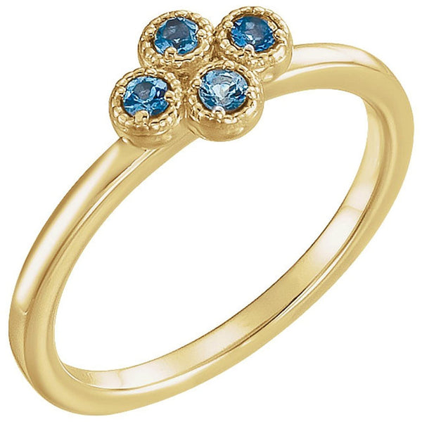 Aquamarine Quatrefoil Ring, 14k Yellow Gold, Size 6.5