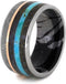 Dinosaur Bone, Meteorite, Petrified Wood, 14k Rose Gold, Turquoise, Titanium 10mm Comfort-Fit Black and White Mokume Gane Band, Size 11.5