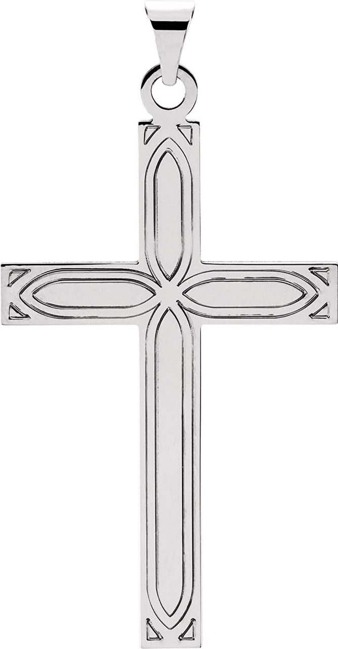 Christian Cross with Embossed Passion Cross 14k White Gold Pendant
