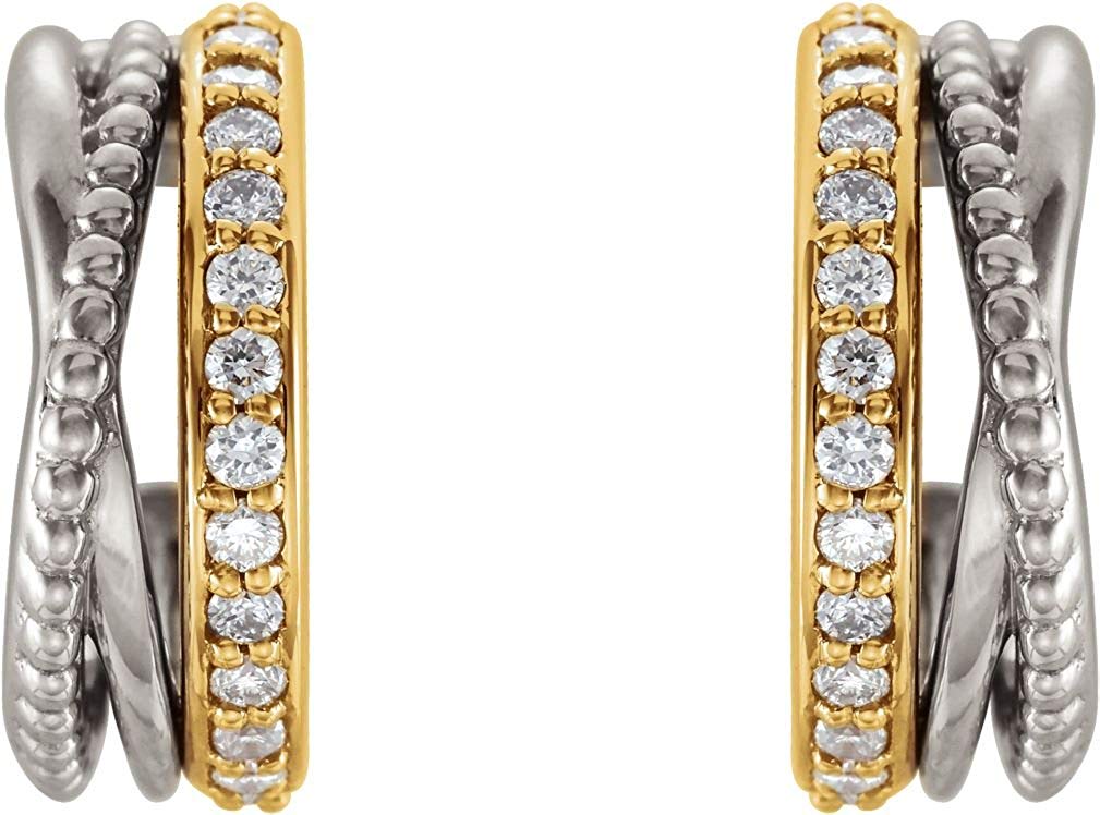 Diamond Beaded Hoop Earrings, Rhodium-Plated 14k Yellow and White Gold (0.2 Ctw, G-H Color, I1 Clarity)