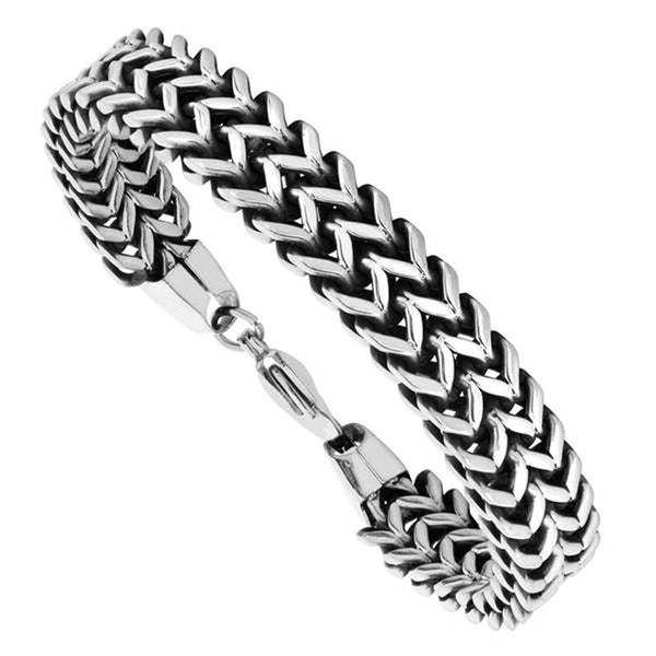 Men's Antiquing Double Herringbone Bracelet, Stainless Steel, 8.5"