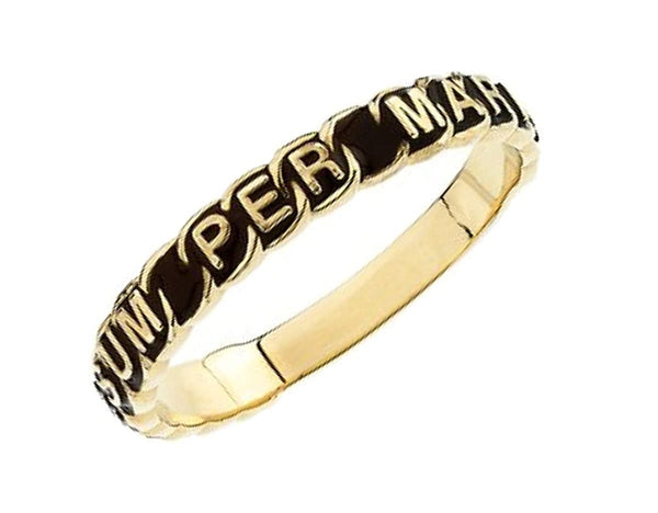 14k Yellow Gold 4MM Antiqued 'To Jesus through Mary' Consecration Ring