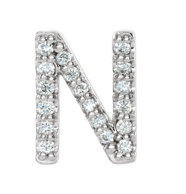 Rhodium-Plated 14k White Gold Diamond Letter 'N' Initial Stud Earring (Single Earring) (.07 Ctw, GH Color, I1 Clarity)