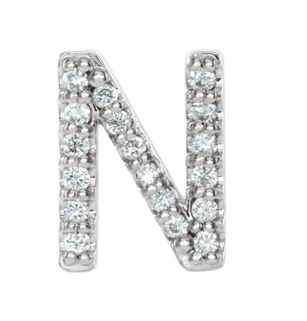 Sterling Silver Diamond Letter 'N' Initial Stud Earring (Single Earring) (.07 Ctw, GH Color, I1 Clarity)