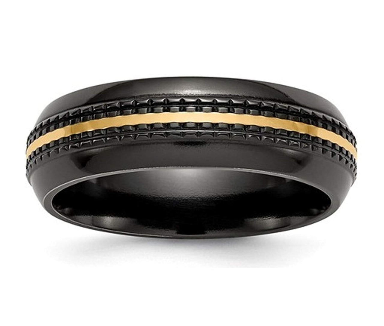 Edward Mirell Black Titanium, 14K Yellow Gold Patterned 7mm Comfort-Fit Band