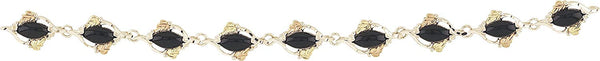 Marquise Onyx Link Bracelet, Sterling Silver, 12k Green and Rose Gold Black Hills Gold Motif, 7"