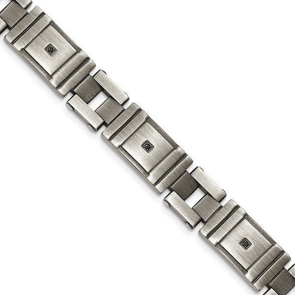 Men's Antiqued Brushed Stainless Steel CZ Bracelet, 8.75"