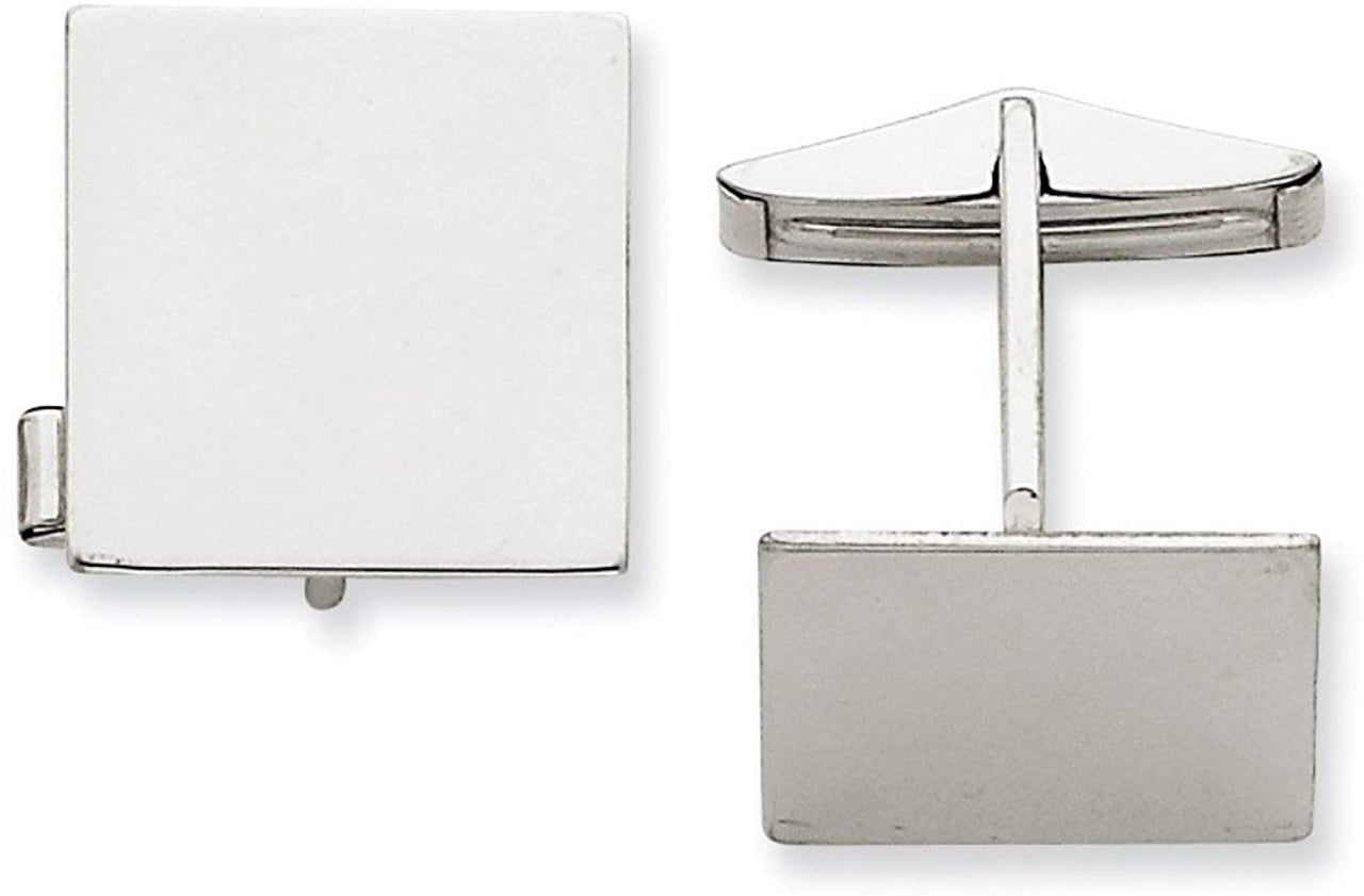 Rhodium-Plated 14k White Gold Square Cuff Links, 17MM