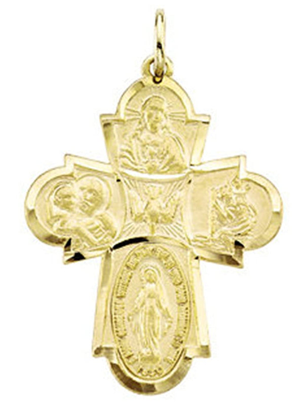 14k Yellow Gold Four Way Cross Medal (29x23.5MM)