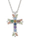 Aquamarine, Citrine, Garnet, Amethyst, Sapphire, Emerald and Blue Sky Topaz Pointed Cross Pendant Necklace, Sterling Silver, 12k Green and Rose Gold Black Hills Gold Motif, 18"