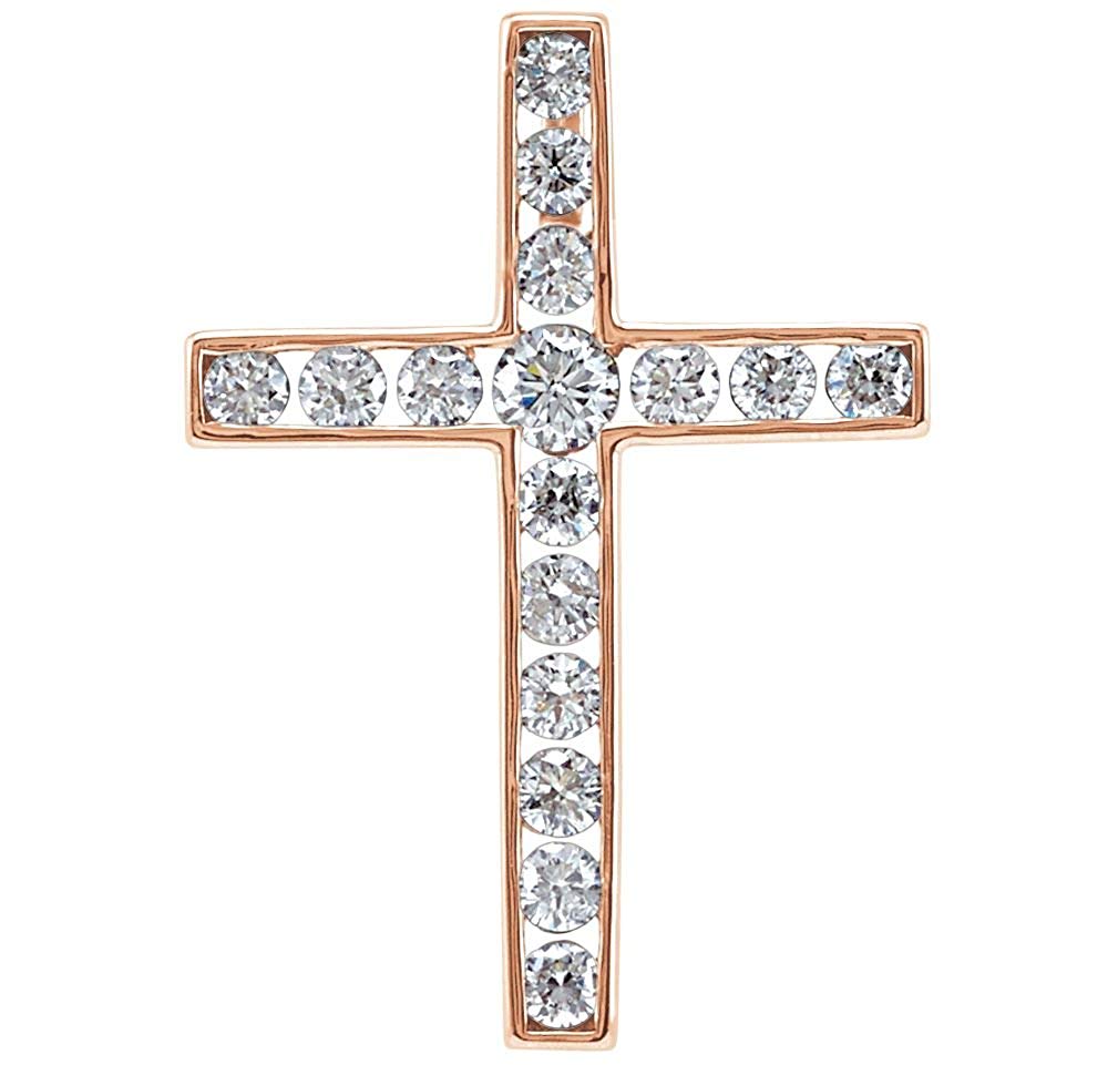 Diamond Coticed Cross 14k Rose Gold Pendant (.25 Ctw, G-H Color, I1 Clarity)