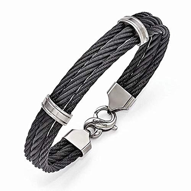 Men's Signature Cable Collection Gray Titanium Three Row Cable Bracelet, 8" (11MM)