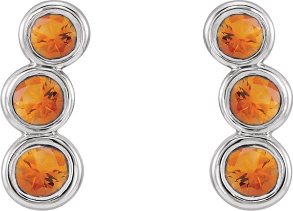 Platinum Citrine Three-Stone Ear Climbers