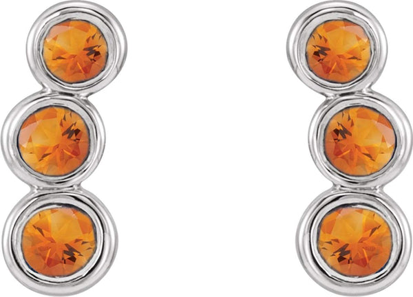 Citrine Three-Stone Ear Climbers, Sterling Silver
