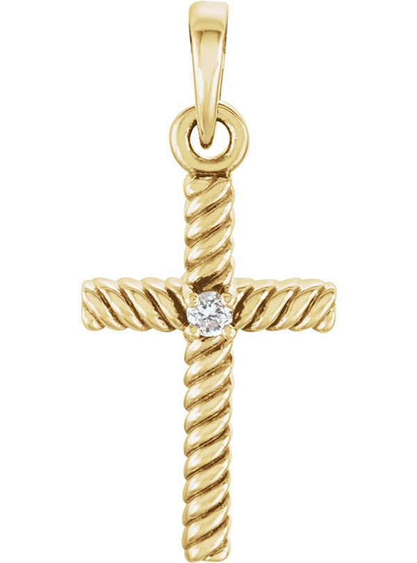 Diamond Rope-Trim Cross 14k Yellow Gold Pendant (.015 Ct, G-H Color, I1 Clarity)