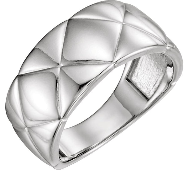 Bead-Blast Quilted Ring, Rhodium-Plated 14k White Gold, Size 8