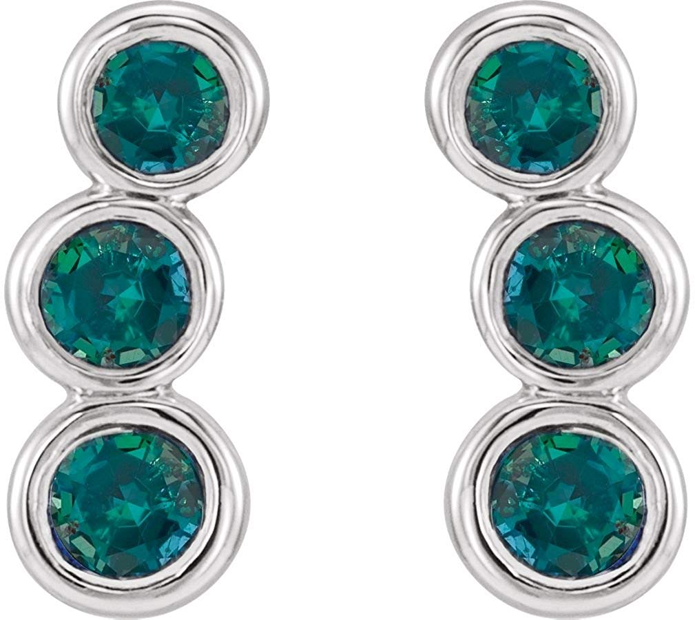 Alexandrite Three-Stone Ear Climbers, Rhodium-Plated 14k White Gold
