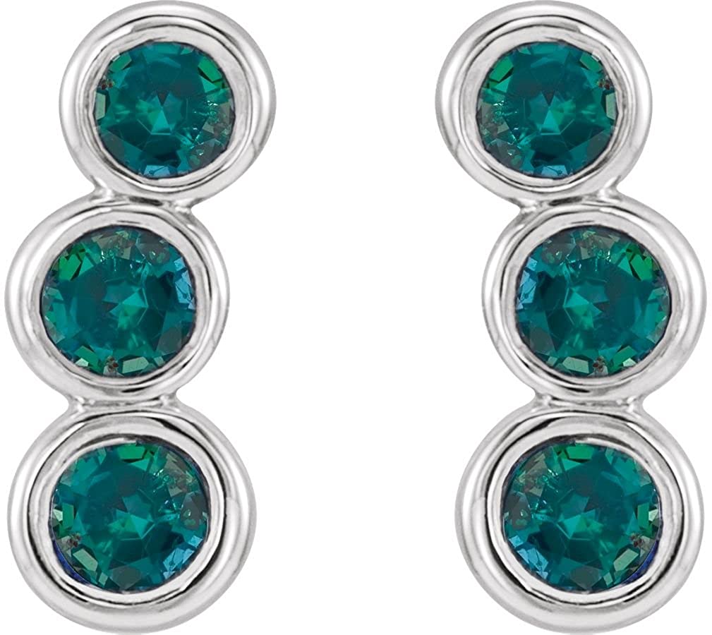 Chatham Created Alexandrite Three-Stone Ear Climbers, Rhodium-Plated 14k White Gold