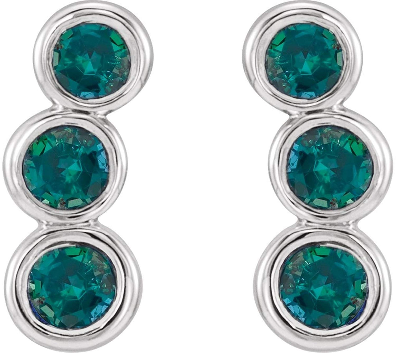Platinum Chatham Created Alexandrite Three-Stone Ear Climbers