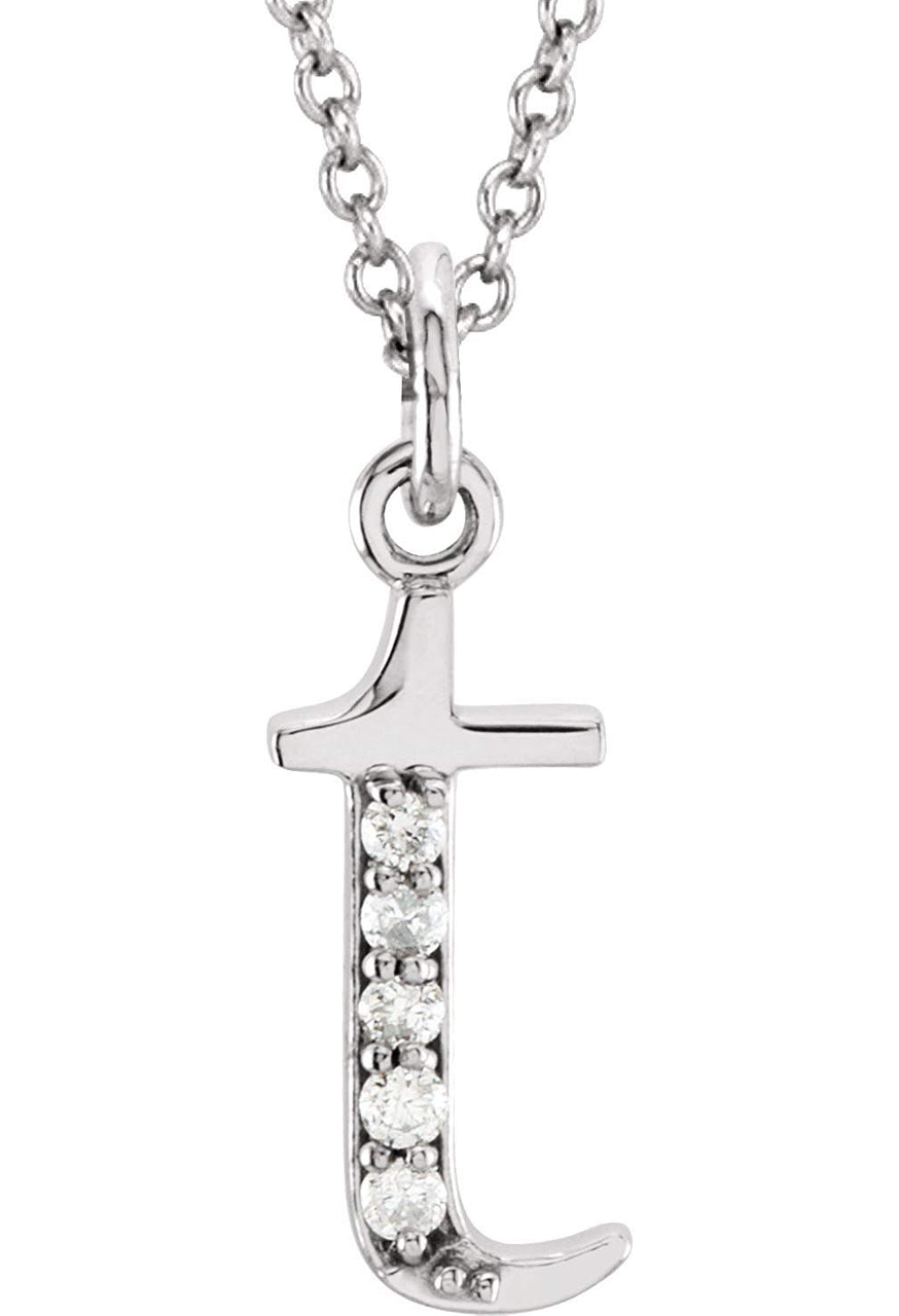 Diamond Initial 't' Lowercase Letter Rhodium-Plate 14k White Gold Pendant Necklace, 16" (.03 Ctw GH, I1)