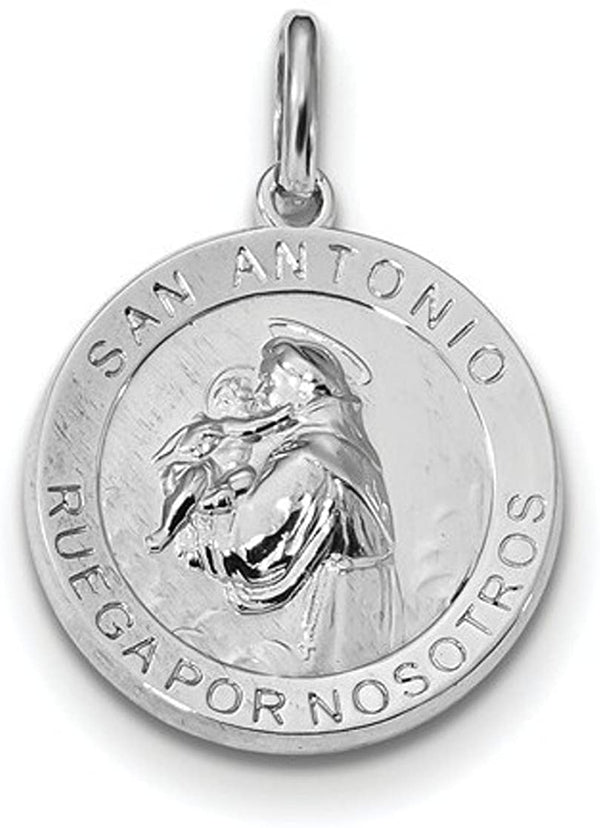 Rhodium-Plated Sterling Silver Spanish St. Anthony Medal Pendant (21X19MM)
