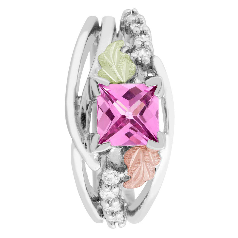 Princess-Cut Created Pink Sapphire and CZ Ring, Sterling Silver, 12k Green and Rose Gold Black Hills Gold Motif