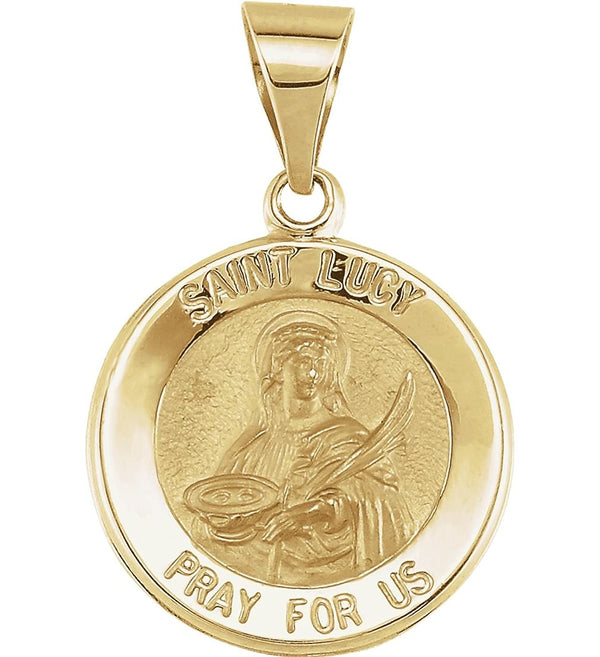 14k Yellow Gold Round Hollow St. Lucy Medal (15MM)