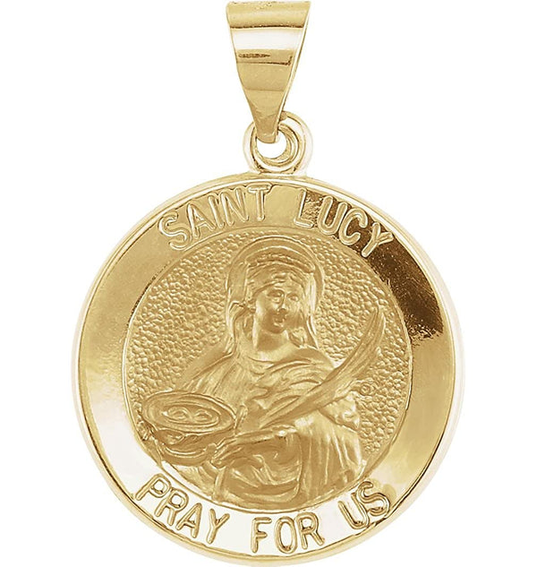 14k Yellow Gold Round Hollow St. Lucy Medal (15MM)