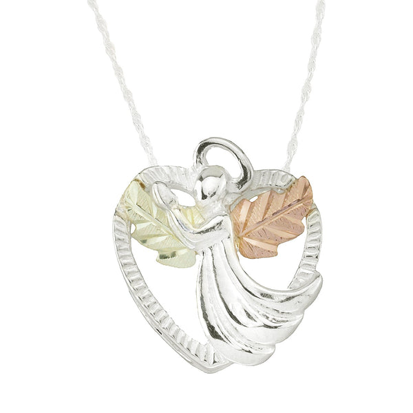 Diamond-Cut Angel Heart Pendant Necklace, Sterling Silver, 12k Green Gold, 12k Rose Gold Black Hills Gold, 18''